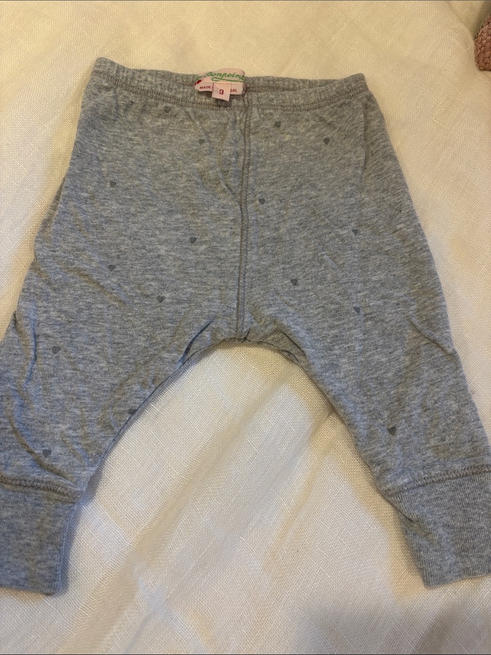 Bonpoint Gray Heart-Print Baby Leggings